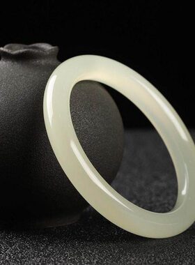 手镯款女白玉条玉青圆镯子天然和田玉镯玉石新疆少女细手环羊脂白