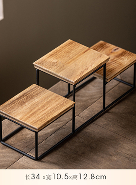 实木铁艺小号博古架子迷你r桌面置物架茶几摆件底座工艺礼品摆饰