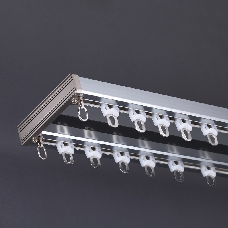 静音重型连体双轨窗m帘轨道铝合金导轨窗帘杆顶装侧装双轨直轨滑