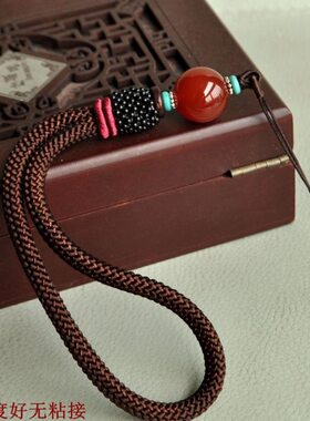 手工编织玛瑙把玩件粗挂绳文玩收藏品玉手把件吊坠绳原创定制C107