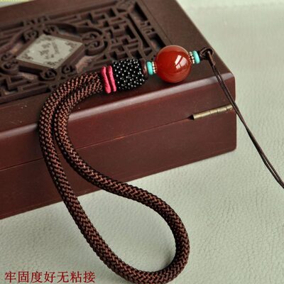 手工编织玛瑙把玩件粗挂绳文玩收藏品玉手把件吊坠绳原创定制C107