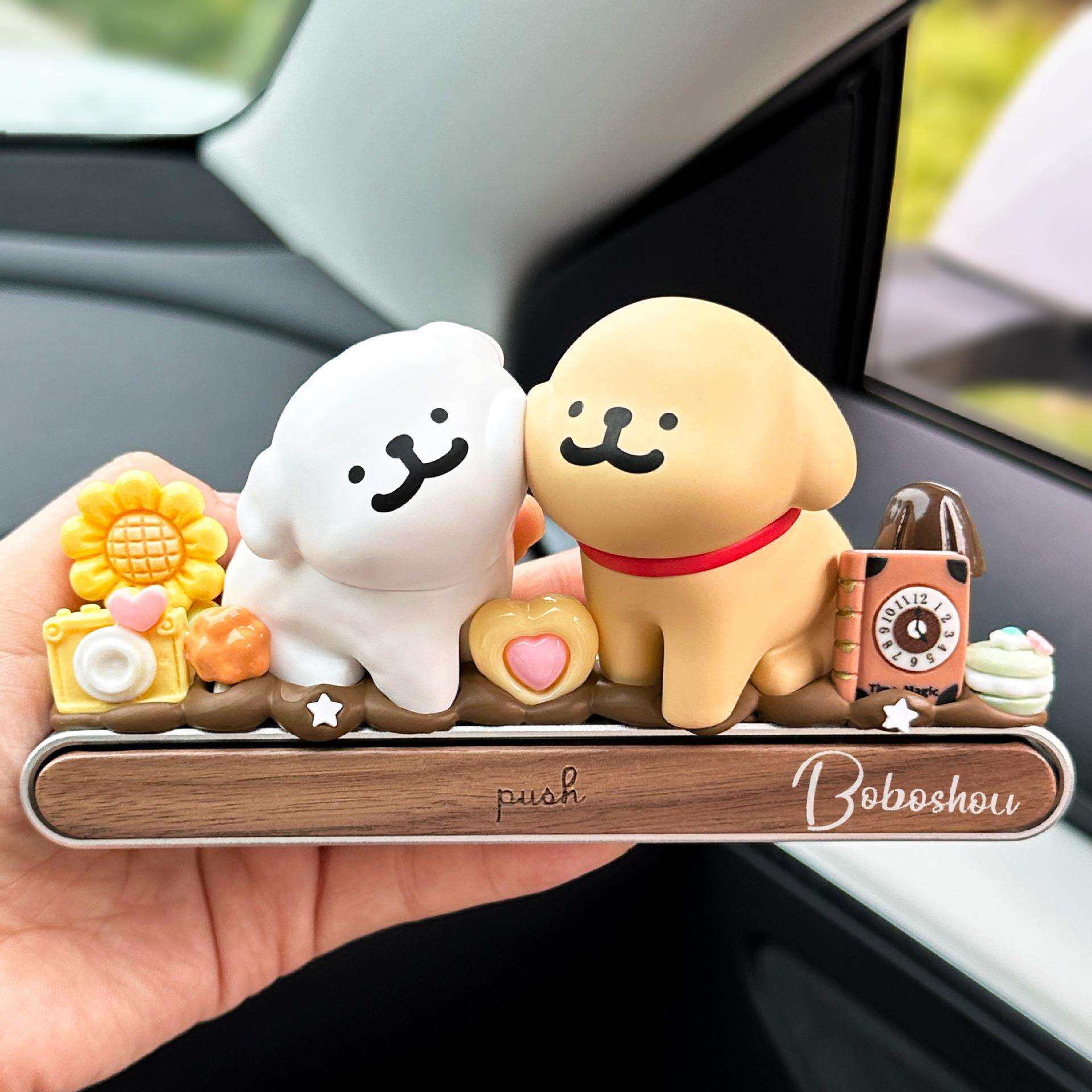 线条小狗车载好物2025新款汽车内装饰品停车电话号码牌中控台摆件