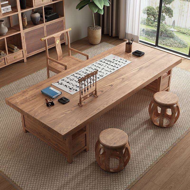 客厅大长书桌椅组合原实木工作台家用老板办公会议桌新中式书法桌
