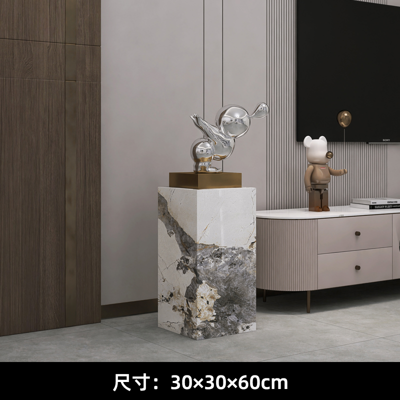 岩板花架轻奢落地式客厅玄关大摆件饰品石K材底托花盆底座架新中