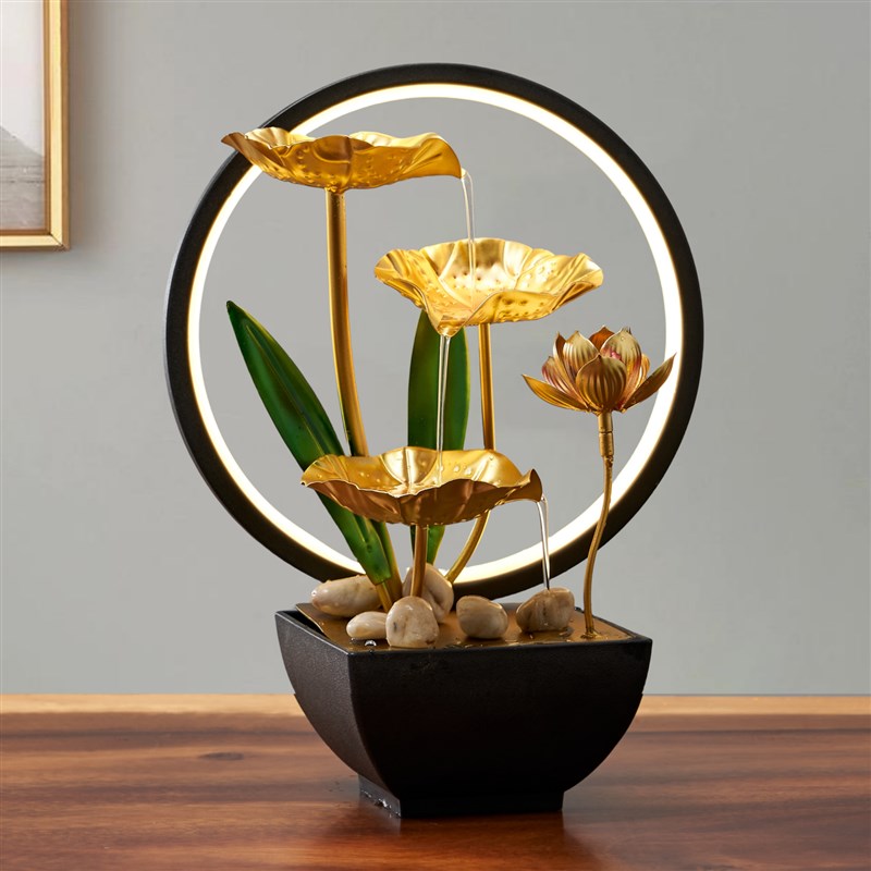 小型办公室e新款桌面流水摆件喷泉荷花循环水客厅茶桌装饰礼品家