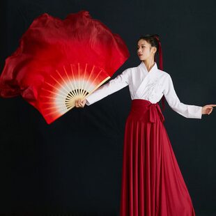 道具双面绸长疆飘舞蹈扇跳酒红扇万真丝演出古典舞蹈舞大秧歌扇子