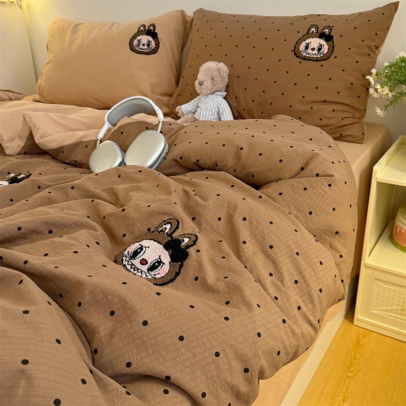 拉布布2025新款A类云感u双层纱卡通毛巾绣床上用品床套被罩四件套