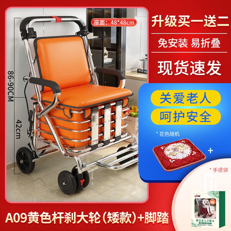 便携老人手推车可坐折叠代u步购物小推车老年人坐的能推小轮软椅