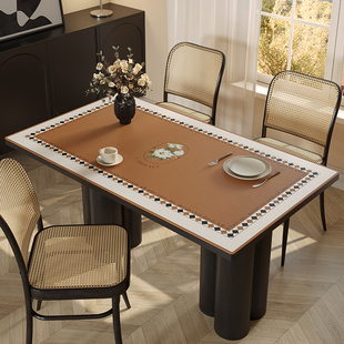 复古风皮革桌布轻奢高级感餐桌垫免洗防油L防水防烫茶几布桌面垫