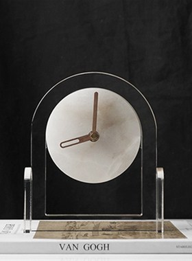 高档轻奢创意云石座钟摆件客厅装饰时钟样板间书房V床头柜桌面台