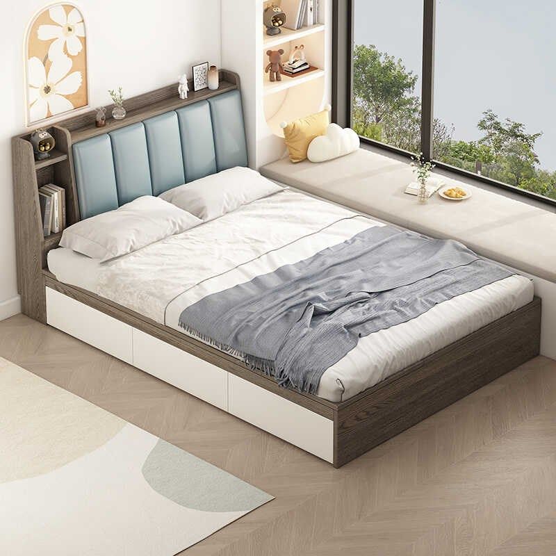 地台实木床储物床榻榻米现代简约双人床无床头一T体定制单人床柜