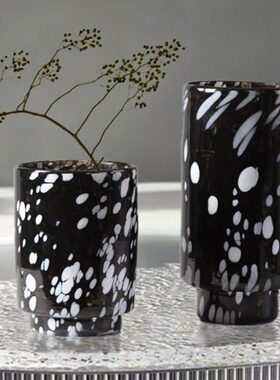 黑白摆件现代水墨餐边柜矮圆款网红点高级高档插花瓶轻奢餐桌客厅