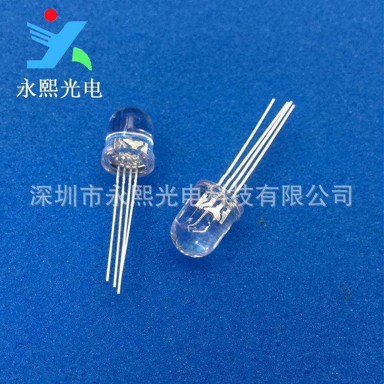 10MM led直插全彩rgb灯珠透明 f10发光二极管共阴RGB