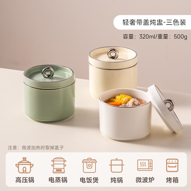 陶瓷隔水炖盅带盖l家用一人份蒸蛋羹碗煲汤煮粥专用小汤罐燕窝蒸