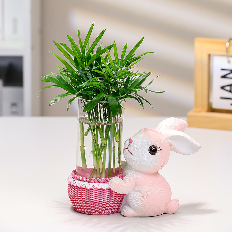 可爱兔子干花装饰玻璃试管水x培花瓶花器办公室客厅桌面装饰品插