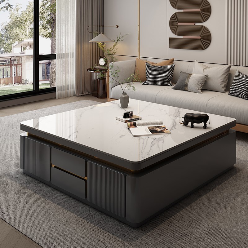 轻奢现代简约正方形茶几高级感客厅家用岩板茶P几电视柜组合小户
