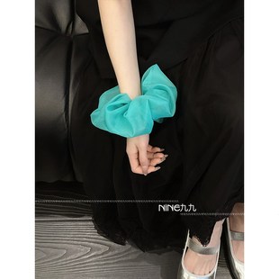 NINE九e 蓝绿欧根纱发圈夏日清新欧根纱大肠圈甜美百搭发圈 新款