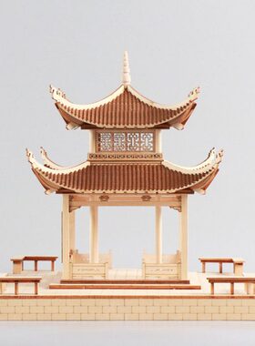 新中式创意木质凉亭建筑屋檐禅意客厅玄关家居样板房软装饰品摆件