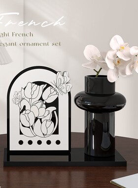 现代简约法式花瓶插花客厅电视y柜玄关卧室中古风创意桌面装饰摆