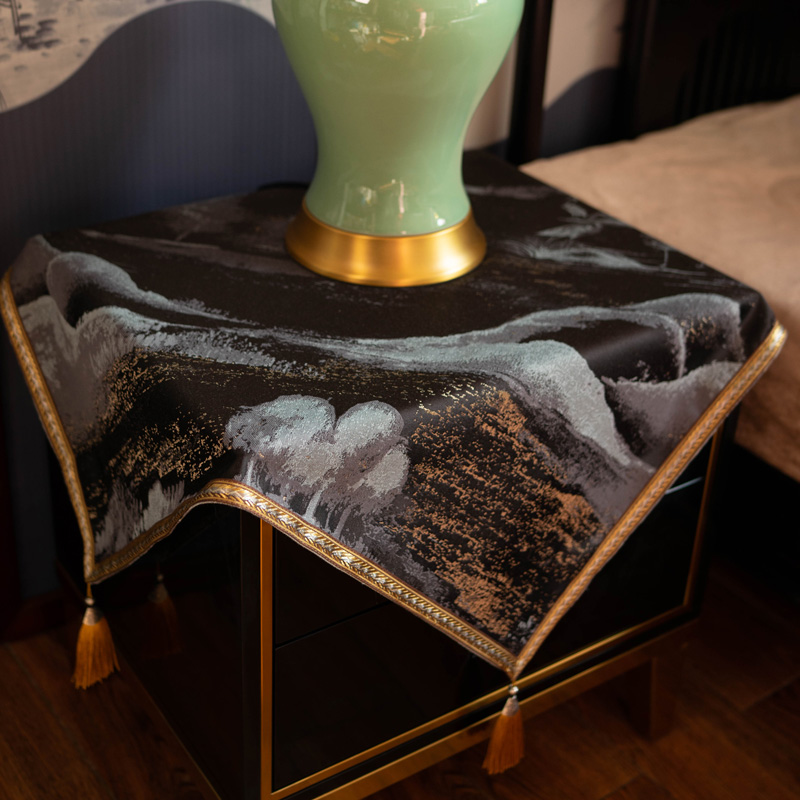 轻奢新中式桌布布艺棉麻桌旗欧式餐桌布纯色防水床U头柜盖布茶几