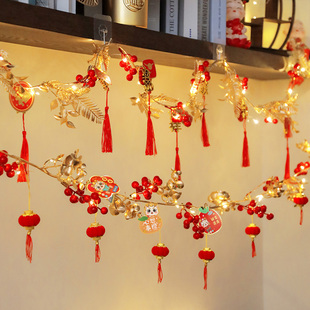 新年装 龙年春节挂饰布 饰品挂件藤条灯笼串发光过年家用20J24新款