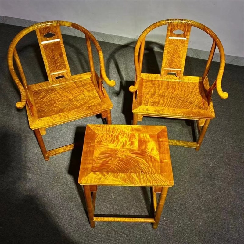 金丝楠木家具皇宫椅三件套实木小叶D楨楠新中式仿古椅客厅红木圈