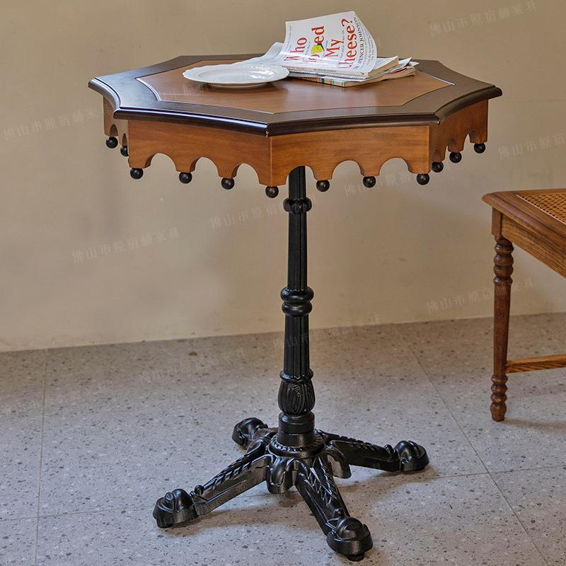 法式复古实木咖啡桌小户型阳台客厅家用茶几小桌子创意床头柜边桌