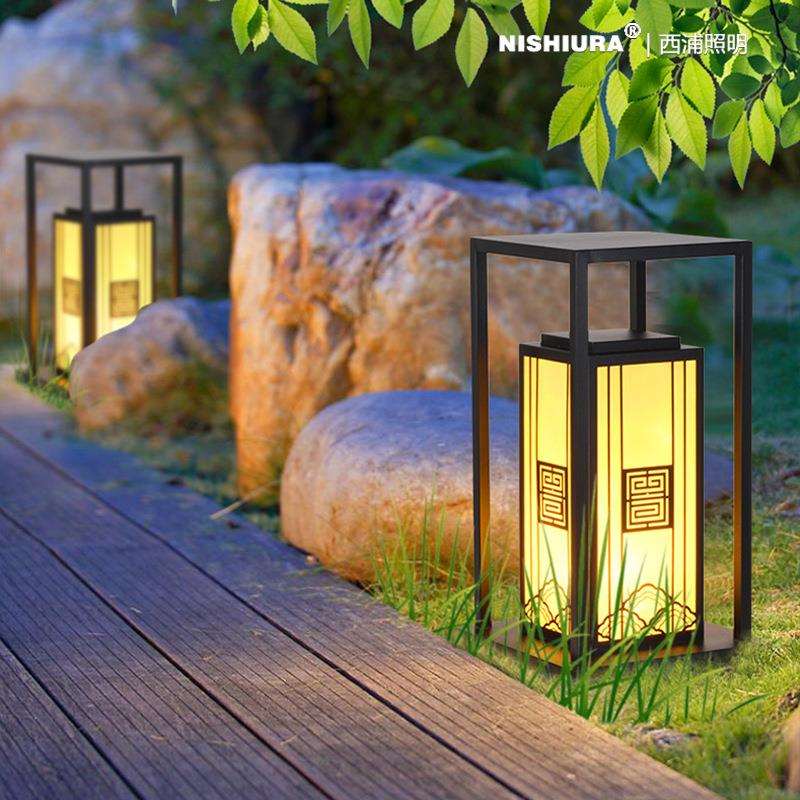 户外中式庭院灯景观围墙柱头灯不锈钢别墅接电仿云石防水草坪灯