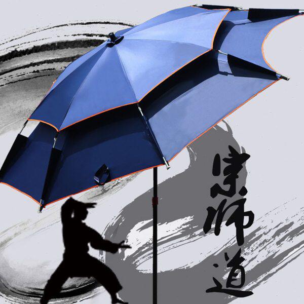 金威双层折叠钓鱼伞万向加厚1.8-2.6垂钓户外防风防雨遮阳黑胶伞