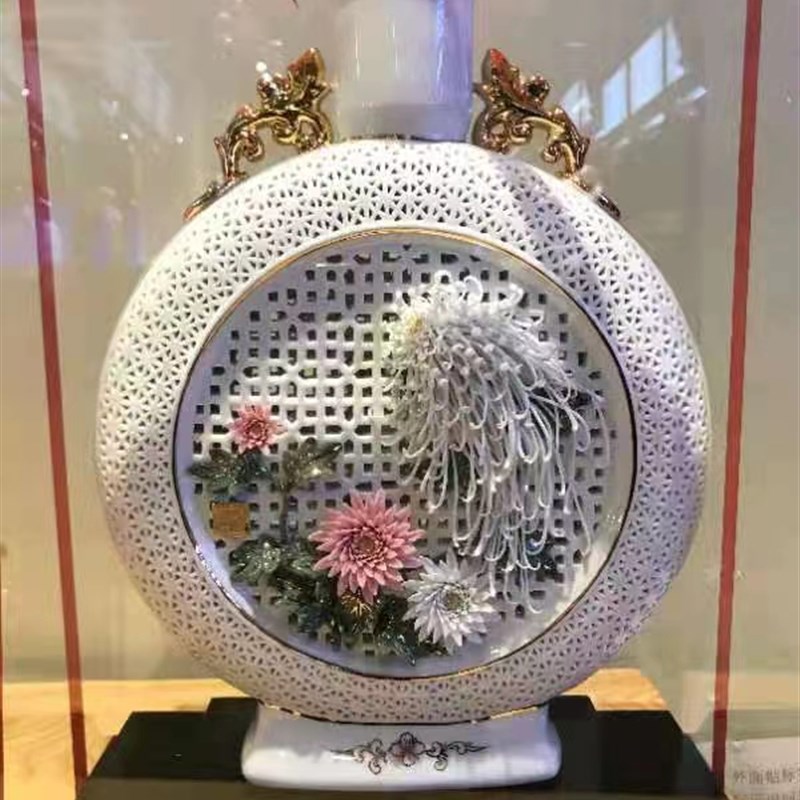 潮州手工通花花i瓶中式工艺品镂空陶瓷花瓶客厅摆设博古架装饰礼