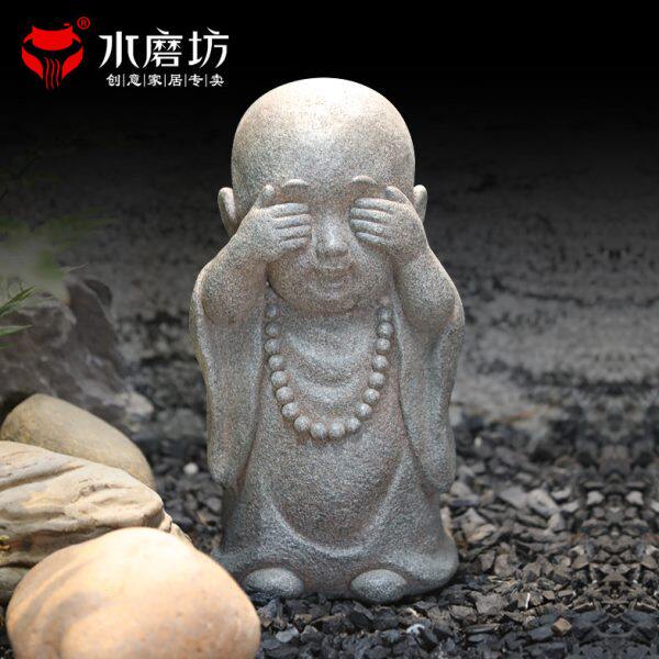 创意中式庭院花园布置禅意沙弥落地装饰摆件阳台静思观音客厅造景