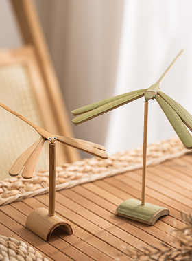 怀旧复古平衡竹蜻蜓悬浮木质工艺品家居客厅电视柜卧室.装饰小摆