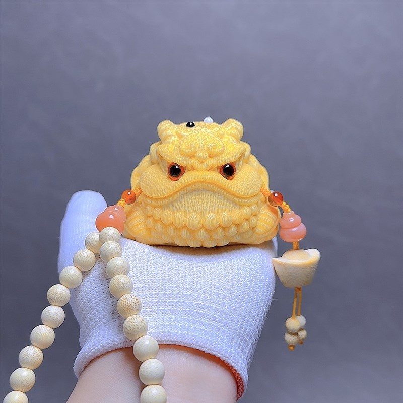 7厘米福禄无极竹雕文玩男女手把件实心竹金蟾三足摆Y件可爱竹根雕