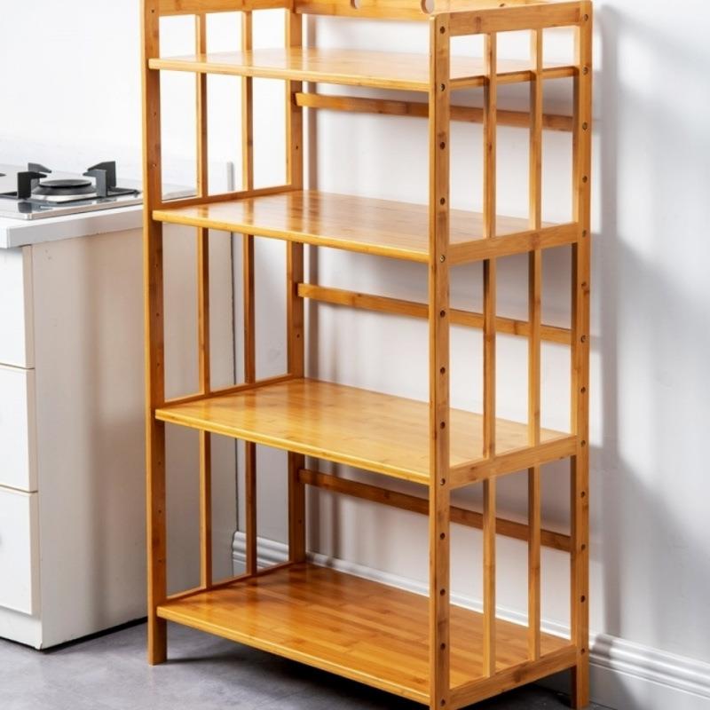楠竹多功能厨房置物架微波炉烤箱架落地多层实木收纳柜锅盖用品