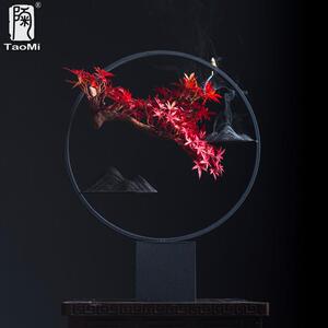 陶迷倒流香家居摆件迎客松红枫叶客厅玄关禅意装饰绿植铁艺软装