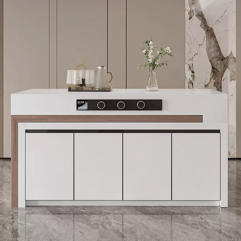 全岩板旋转伸缩岛台餐桌一体中导茶吧操作台开放式厨房高端奢侈款