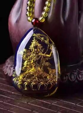 直播供货多米二代蓝珀关公雕刻件净水雕件挂坠琥珀蜜蜡