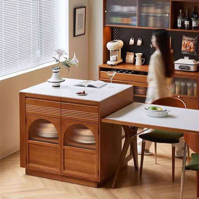 实木岩板岛台简约开放式厨房吧台小户型餐桌一体收纳储物柜餐边柜