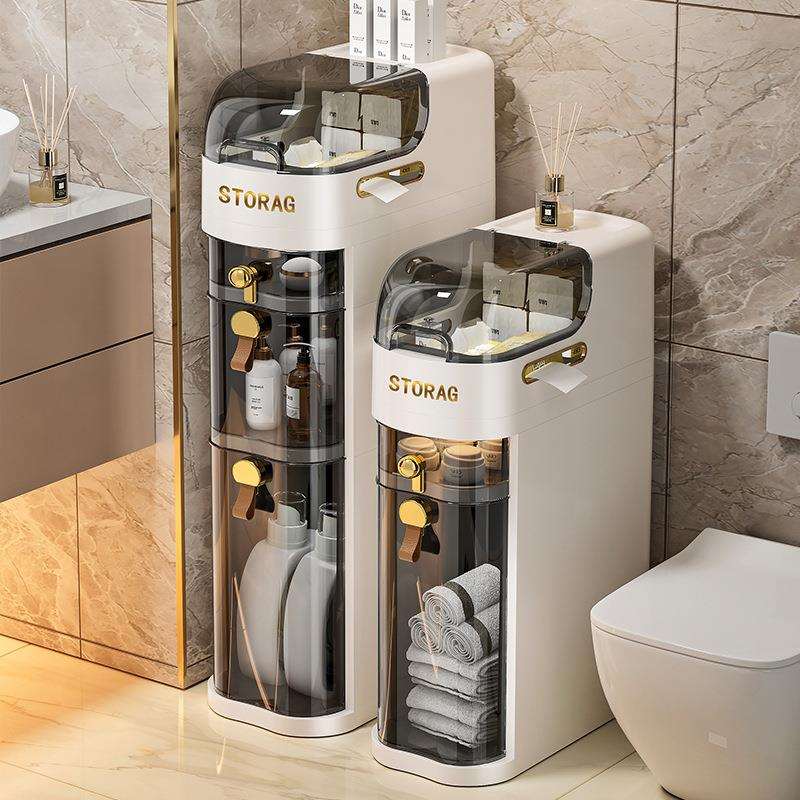 抽屉式家用夹缝柜卫生间边缝置物架塑料储物柜多层防尘带轮窄缝柜