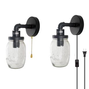 美式铁艺工业风水管单头壁灯复古工业咖啡厅梅森玻璃壁灯过道书房