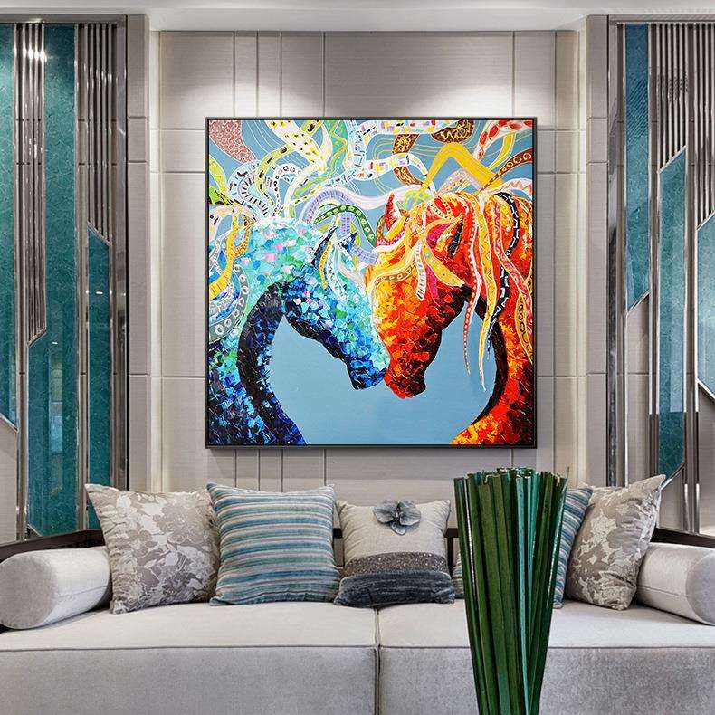 彩色马头装饰画办公室大尺寸艺术挂画表现主义大气样板间抽象画