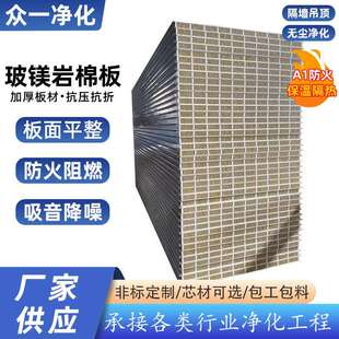 玻镁岩棉净化板无尘车间洁净保温板玻镁岩棉复合彩钢板中空玻镁净