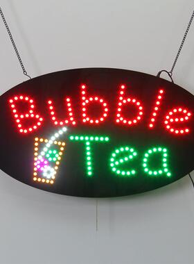 奶茶店跑马发光字灯牌室内椭圆亚克力灯箱LED Bubble Tea SIGN