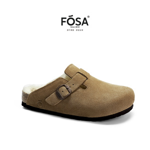 FOSA（女鞋）女士勃肯鞋棉拖鞋加绒加厚博肯鞋冬鞋牛皮毛毛鞋男鞋