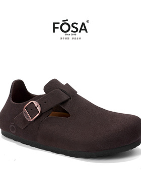 FOSA（女鞋）张元英同款学生勃肯鞋外穿秋冬真皮全包女士一脚蹬鞋