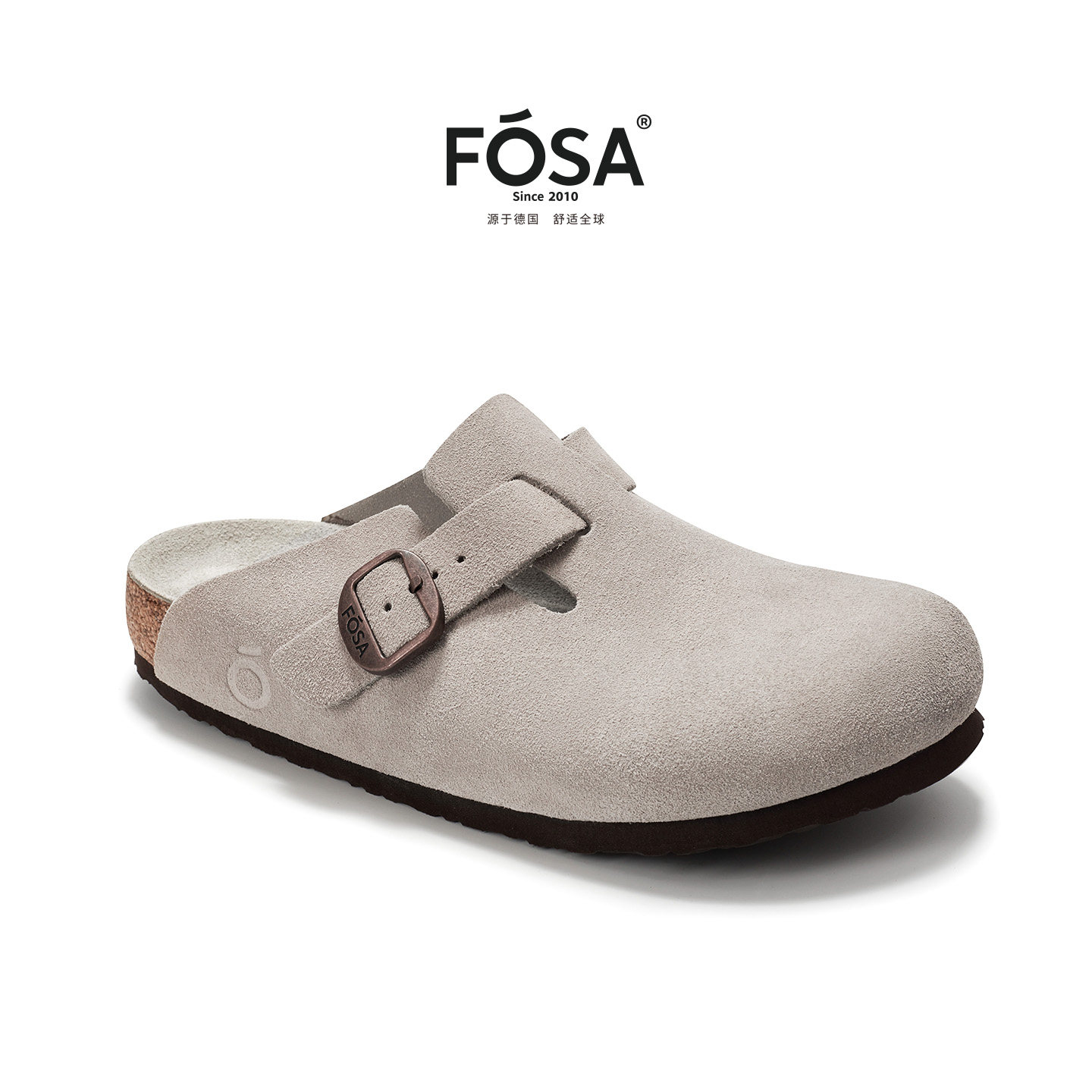 FOSA（女鞋）软木半拖鞋真皮牛皮单鞋一脚蹬白灰勃肯鞋女生博肯鞋