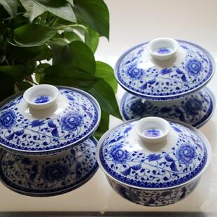 秋冬餐具陶瓷套装高白中式青花圆形和合器釉下彩带盖碗四菜一汤碗