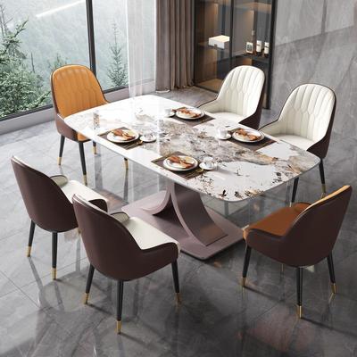 现代极简岩板各类款式多样轻奢风格桌椅组合家用亮光现代式家具