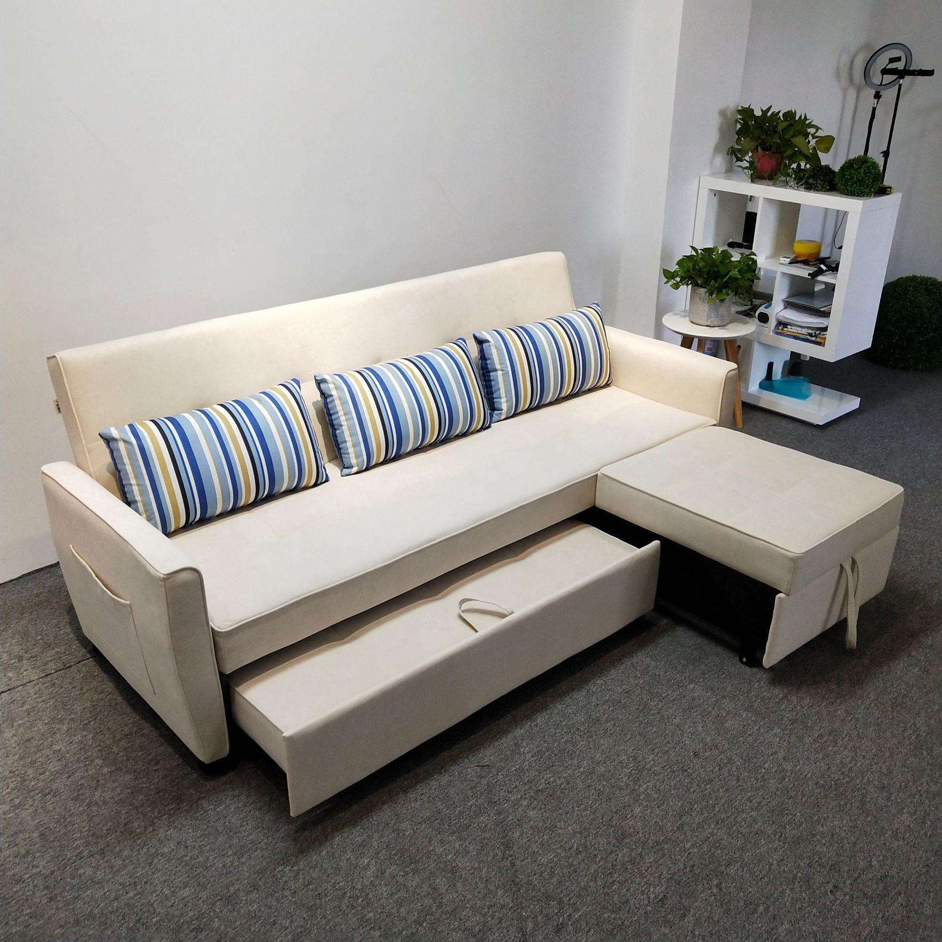 科技绒沙发床两用可折叠拆洗小户型直排带小贵妃椅功能沙发床