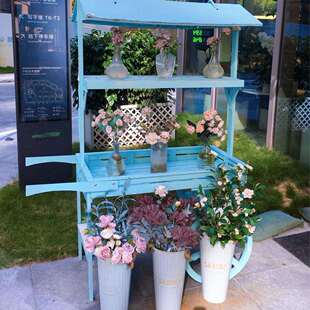 美式乡村手推木质花车花架置物架花店装饰陈列展架复古推车